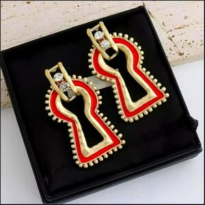 Gold and Red Keyhole Earrings